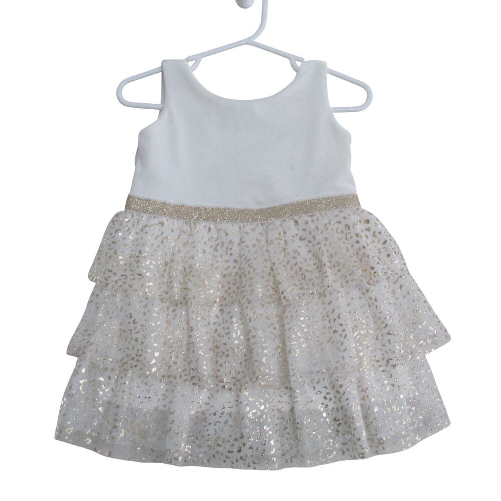 Childrens Place Sleeveless Tulle Dress Girls Size 12-18M White Cream Gold‎ Lined